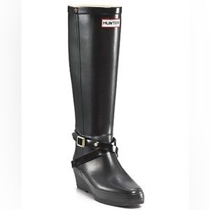 Hunter Interlaken Tall Black Heeled Rain Boots Size 9